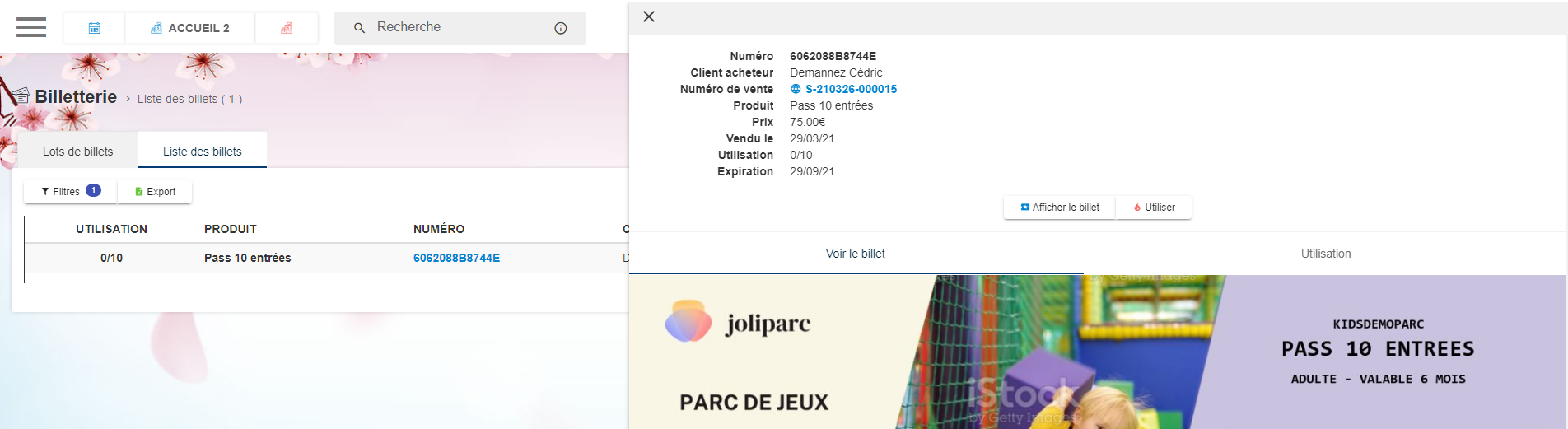 Qweekle fiche client billetterie