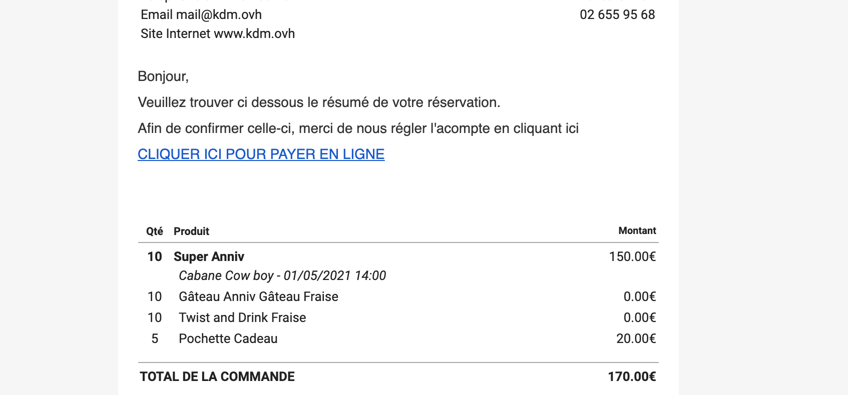 Qweekle email  lien de paiement 