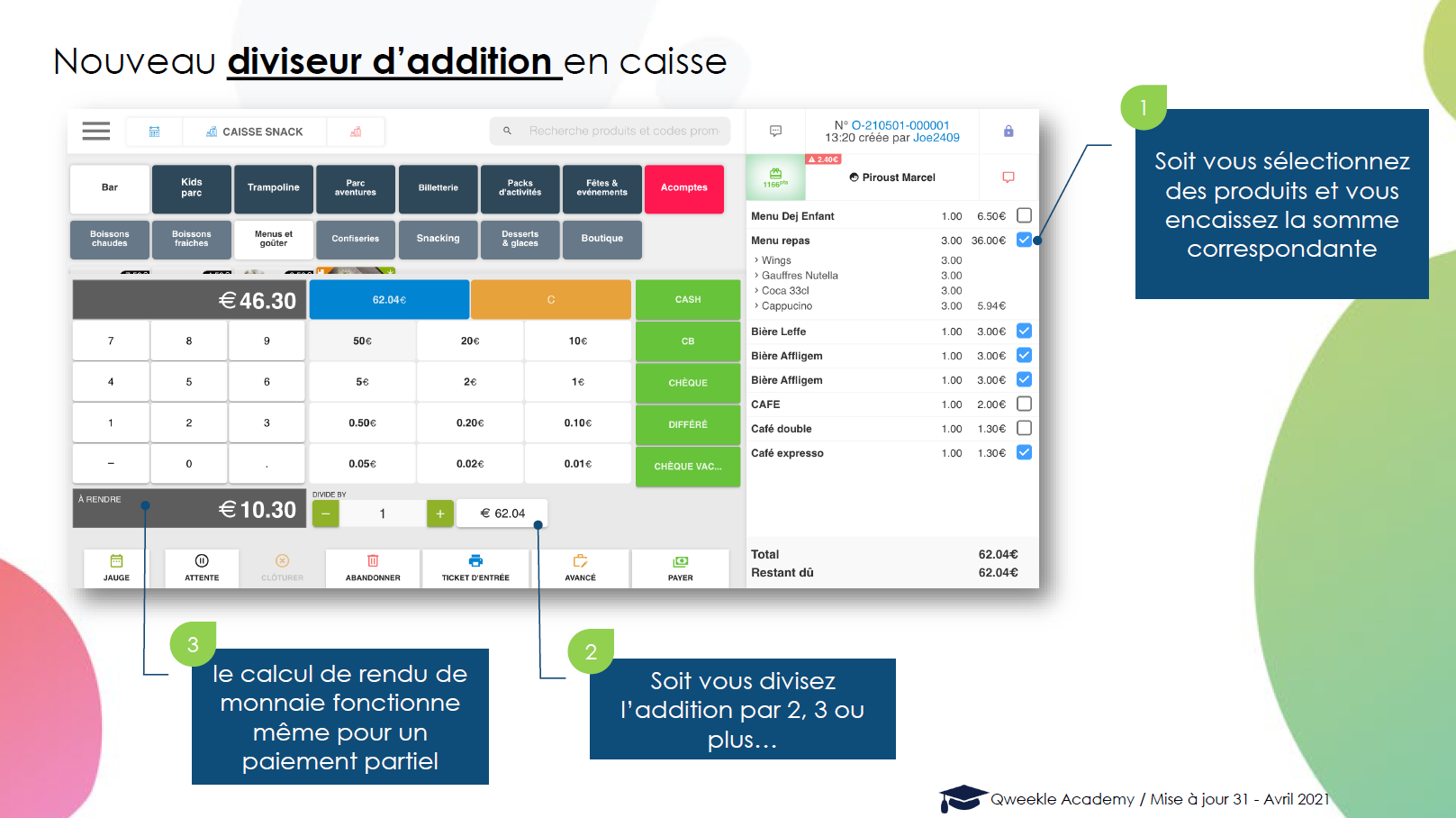 Qweekle en mieux : diviseur d'addition, lien de paiement, devis, ...